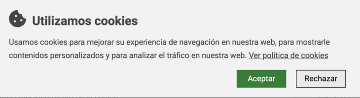 Ejemplo de aviso de cookies