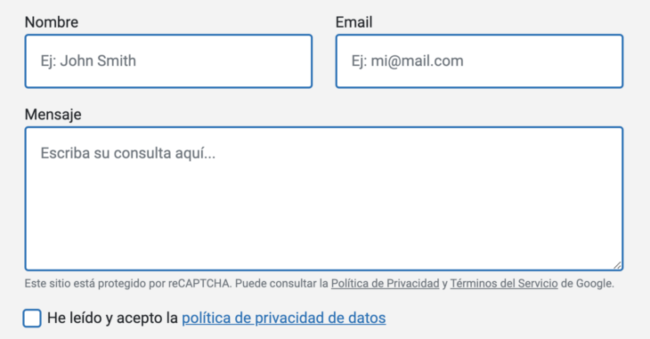 Ejemplo de formulario adaptado al RGPD